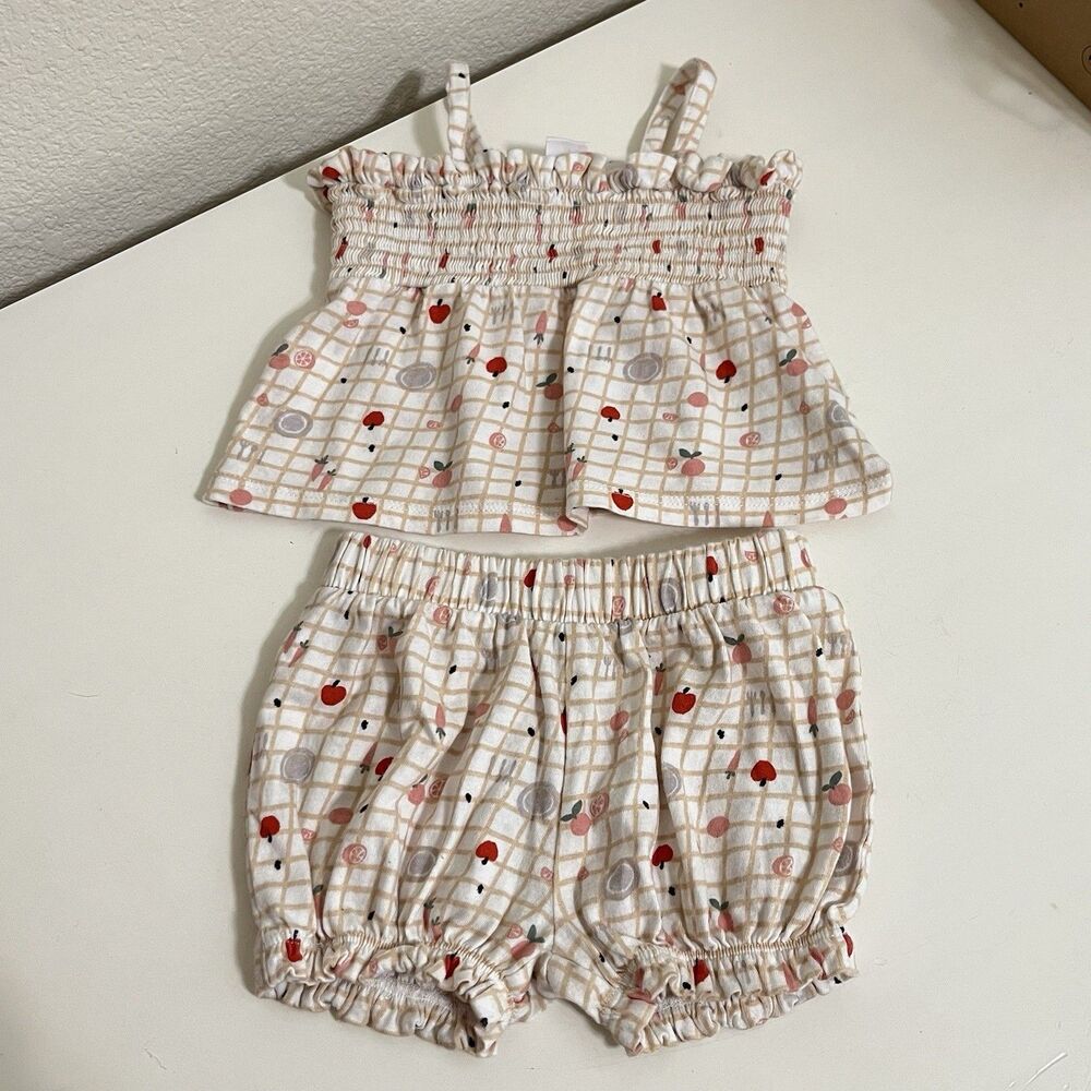 Nordstrom Baby Smocked Tank and Bloomers 2-Pc Set Picnic Fruit Girls SZ 3 Months